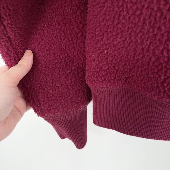 Everlane Renew Teddy Fleece Pullover Sweater Sz M Red Oxblood Stretch Raglan Slv - Picture 6 of 9